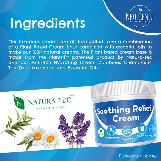 Alt view image 6 of 7 - Calming Relief Cream - 8.5 oz / 250 ml - Moisturizing Comfort from Itchy Skin, Helps Alleviate Itch from Eczema, Hives, Sunburn - Vegan Formula with Shea Butter & Tea Tree Oil