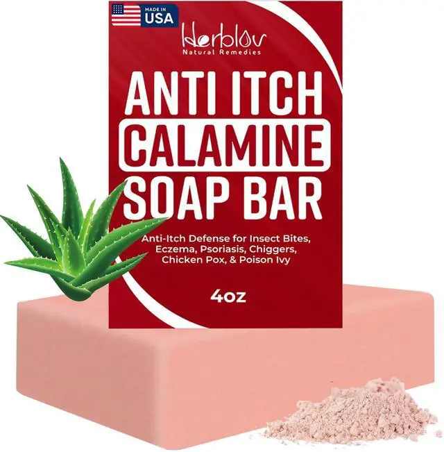 Main image of Calamine Soap Bar for Itching All Natural Instant Itch Relief Calming Calamine Soap for Itchy Skin, Insect Bite, Eczema, Ivy Rash, Chicken Pox Pure Raw Anti-Itch Defense Cleansing Skincare