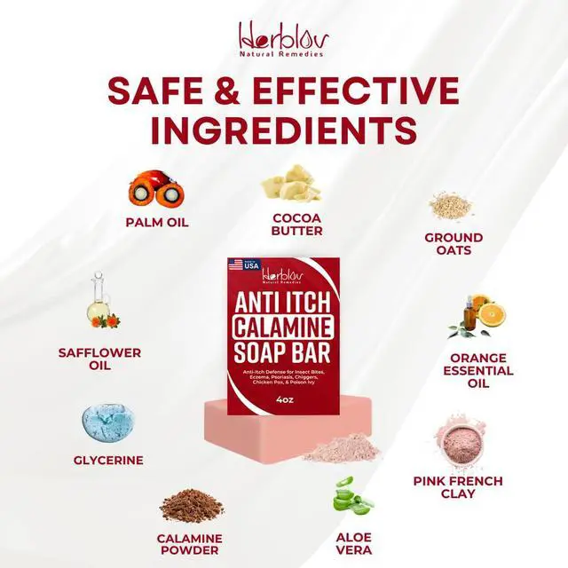 Alt view image 6 of 7 - Calamine Soap Bar for Itching All Natural Instant Itch Relief Calming Calamine Soap for Itchy Skin, Insect Bite, Eczema, Ivy Rash, Chicken Pox Pure Raw Anti-Itch Defense Cleansing Skincare