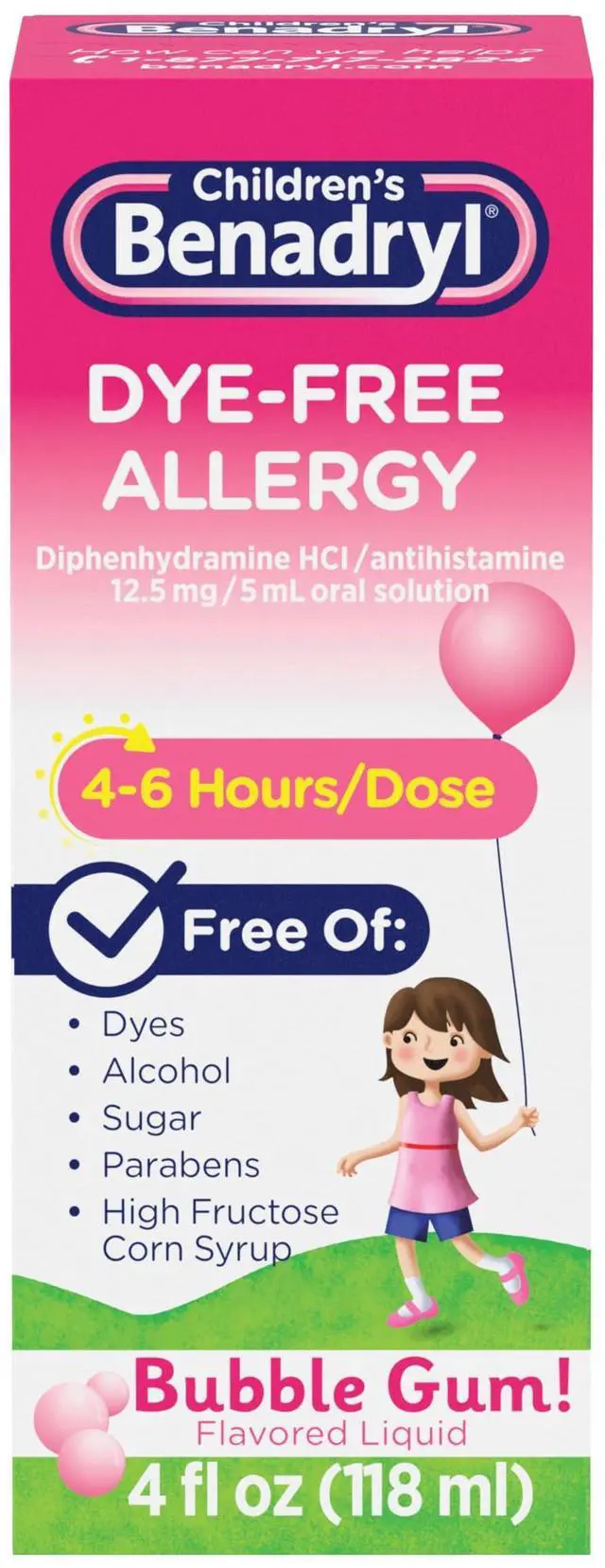Main image of Children's Liquid Medicine, 12.5 mg Diphenhydramine HCl, 4 fl. oz | Dye-Free, Antihistamine Allergy Relief Medicine For Kids, Helps Relieve Runny Nose & Sneezing, Bubble Gum Flavor