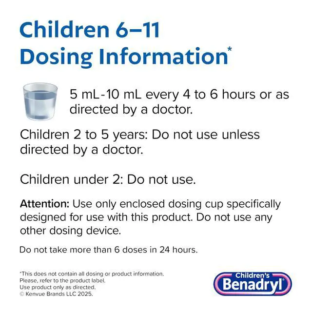 Alt view image 5 of 7 - Children's Liquid Medicine, 12.5 mg Diphenhydramine HCl, 4 fl. oz | Dye-Free, Antihistamine Allergy Relief Medicine For Kids, Helps Relieve Runny Nose & Sneezing, Bubble Gum Flavor