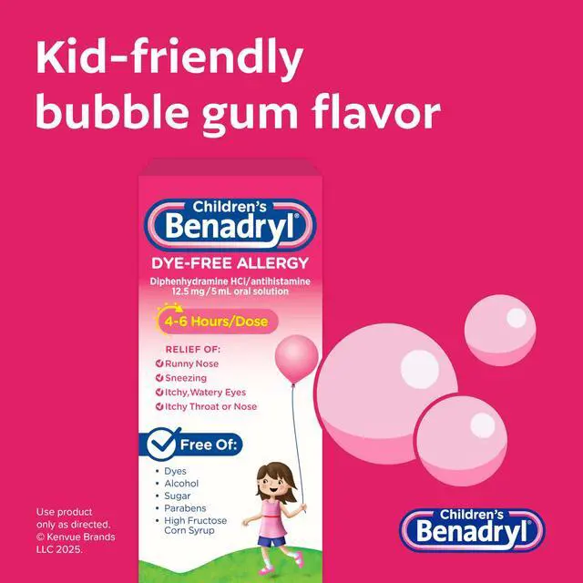 Alt view image 6 of 7 - Children's Liquid Medicine, 12.5 mg Diphenhydramine HCl, 4 fl. oz | Dye-Free, Antihistamine Allergy Relief Medicine For Kids, Helps Relieve Runny Nose & Sneezing, Bubble Gum Flavor