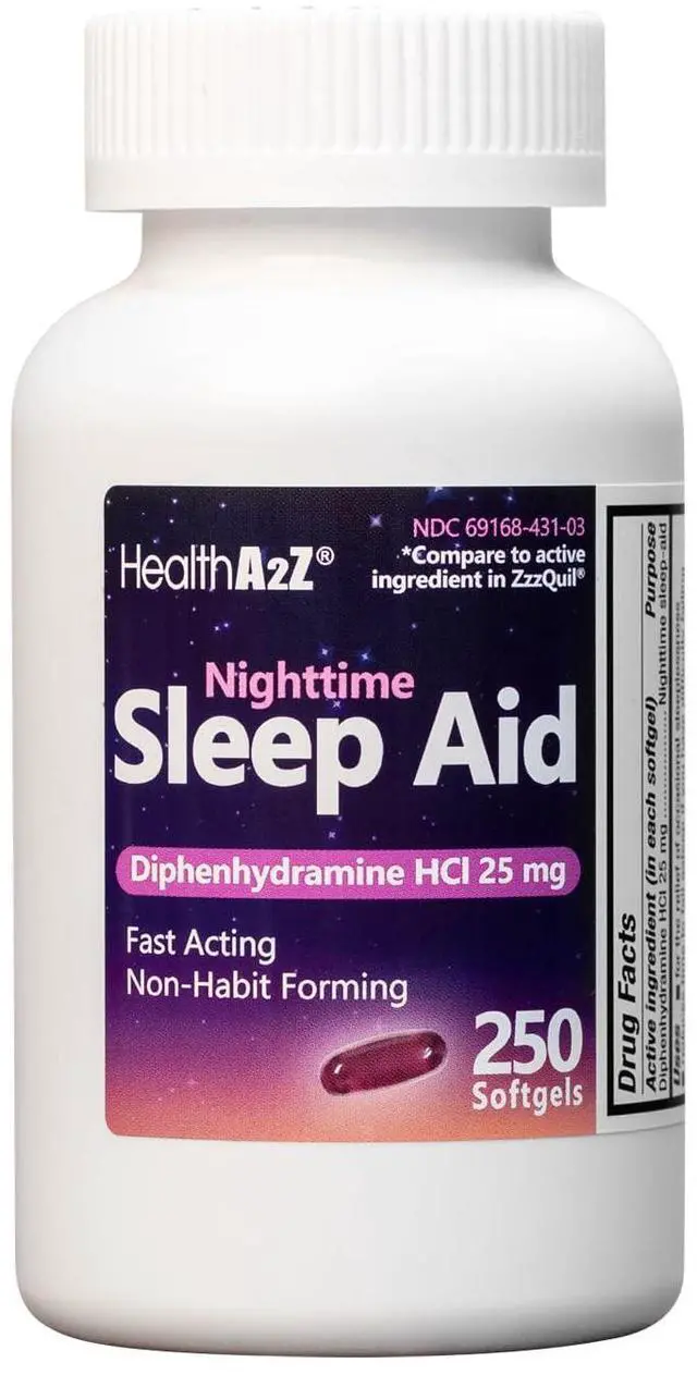 Main image of Sleep Aid, Diphenhydramine HCl 25mg Softgels, Supports Deeper, Restful Sleeping, Non Habit-Forming (250 Softgels)
