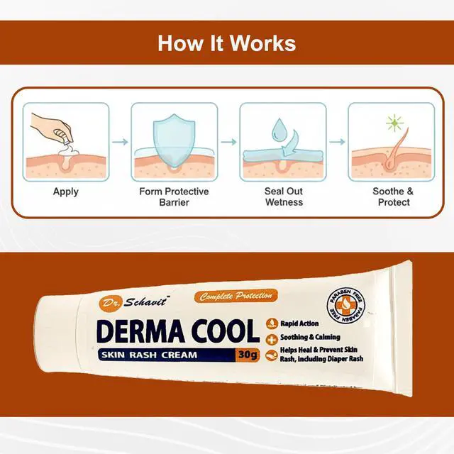 Alt view image 3 of 7 - Derma Cool Skin Rash Cream Rapid-Action Soothing Relief for Red, Irritated, Dry Skin & Diaper Rash Helps Heal, Protect & Prevent Rashes. Intensive Care Formula 30g