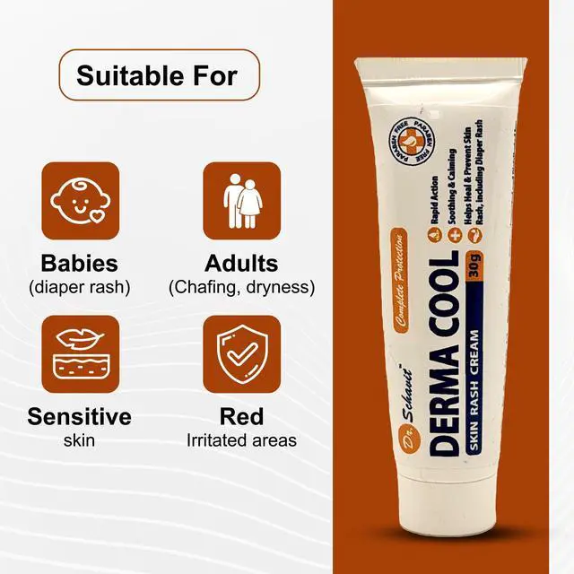 Alt view image 4 of 7 - Derma Cool Skin Rash Cream Rapid-Action Soothing Relief for Red, Irritated, Dry Skin & Diaper Rash Helps Heal, Protect & Prevent Rashes. Intensive Care Formula 30g