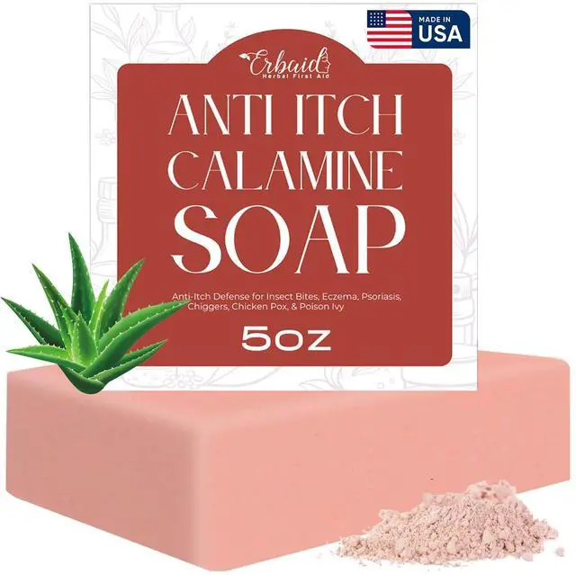 Main image of Calamine Soap Bar All Natural Instant Itch Relief Calming Calamine Soap for Itchy Skin, Insect Bite, Eczema, Poison Ivy Rash Pure Anti-Itch Body Wash Made in USA Large 5oz Bar