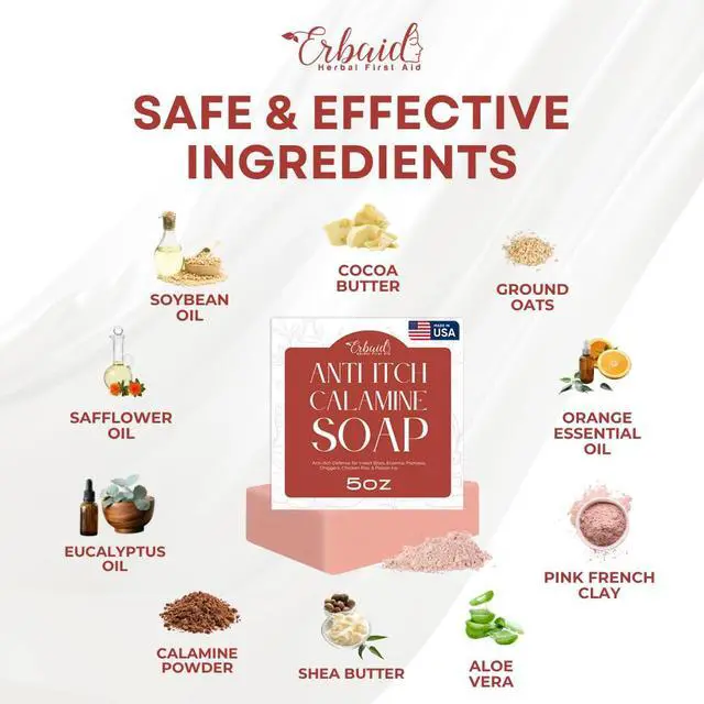 Alt view image 5 of 7 - Calamine Soap Bar All Natural Instant Itch Relief Calming Calamine Soap for Itchy Skin, Insect Bite, Eczema, Poison Ivy Rash Pure Anti-Itch Body Wash Made in USA Large 5oz Bar