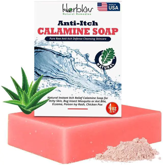 Main image of Natural Instant Itch Relief Soap Bar - Calming Calamine Soap for Itchy Skin, Bug Insect Mosquito or Ant Bite, Eczema, Poison Ivy Rash, Chicken Pox - Pure Raw Anti-Itch Defense Cleansing Skincare