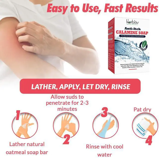 Alt view image 6 of 7 - Natural Instant Itch Relief Soap Bar - Calming Calamine Soap for Itchy Skin, Bug Insect Mosquito or Ant Bite, Eczema, Poison Ivy Rash, Chicken Pox - Pure Raw Anti-Itch Defense Cleansing Skincare