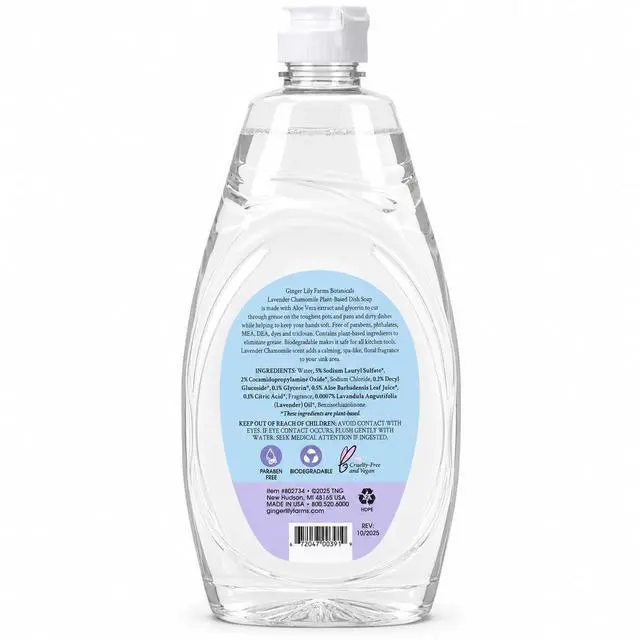 Alt view image 2 of 7 - Botanicals Liquid Dish Soap, 24oz, Lavender Chamomile | 100% Vegan & Cruelty-Free | Concentrated Plant-Based Formula with Max Grease Cleaning Power