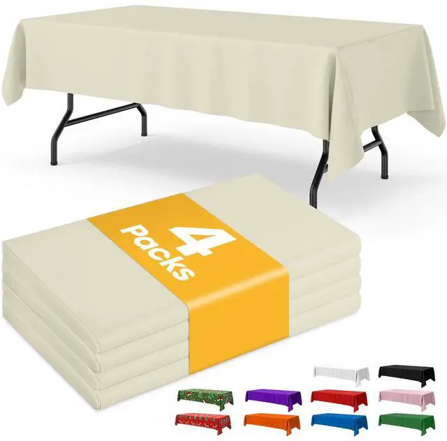 Main image of Ivory Plastic Table Cloth Disposable, 4 Pack, 54 x 108 in | Rectangle, 6 ft Tables, Party Holiday Gathering