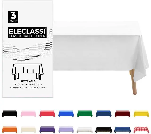 Main image of 3 Pack Premium White Plastic Table Cloth Disposable Tablecloth 54 x 108 in - Waterproof Plastic Tablecloths for Rectangle Tables Up to 8 Ft - Party Table Cloths Disposable