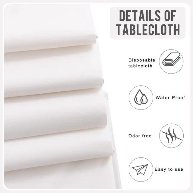 Alt view image 2 of 3 - 3 Pack Premium White Plastic Table Cloth Disposable Tablecloth 54 x 108 in - Waterproof Plastic Tablecloths for Rectangle Tables Up to 8 Ft - Party Table Cloths Disposable