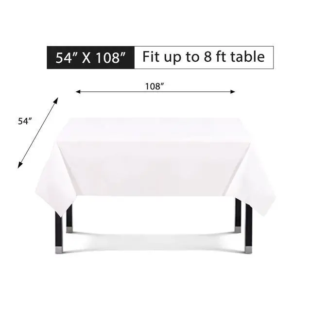 Alt view image 3 of 3 - 3 Pack Premium White Plastic Table Cloth Disposable Tablecloth 54 x 108 in - Waterproof Plastic Tablecloths for Rectangle Tables Up to 8 Ft - Party Table Cloths Disposable