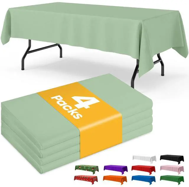 Main image of Sage Green Plastic Table Cloth Disposable, 4 Pack, 54 x 108 in | Rectangle, 6 ft Tables, Party Holiday Gathering