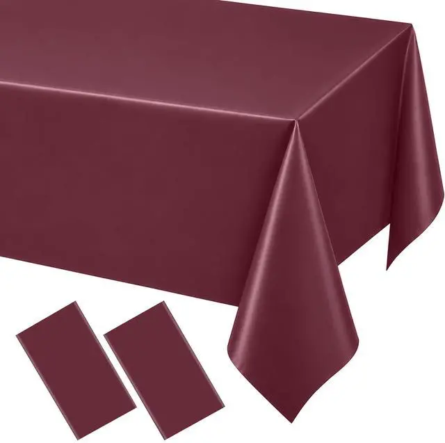 Main image of 2 Pack Burgundy Disposable Plastic Tablecloths, Waterproof Rectangle Table Covers 54 x 108 Inch, Party Tablecloth for Birthday Party, Baby Shower, Wedding, Holiday and Event Decorations