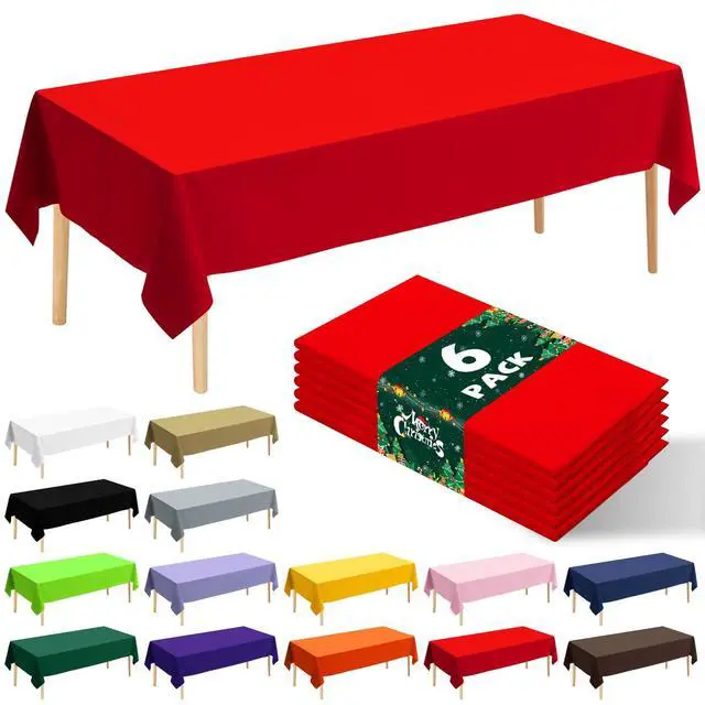 Main image of 6 Pack Premium Disposable Plastic Tablecloth 54" x 108" Party Table Cloths Disposable for 6 to 8 Foot Tables Indoor or Outdoor Parties Birthdays Weddings Christmas Anniversary Buffet Table (Red)