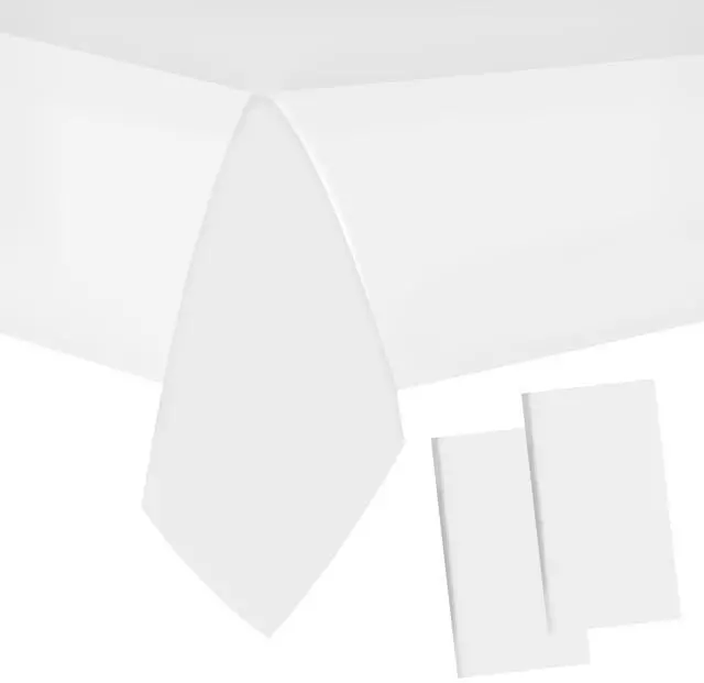 Main image of 2 Packaging White Plastic Tablecloth, 54 inch x108 inch Rectangular Disposable Party Table Cover, Suitable for Birthday, Graduation, Restaurant, Wedding Decoration Tablecloth