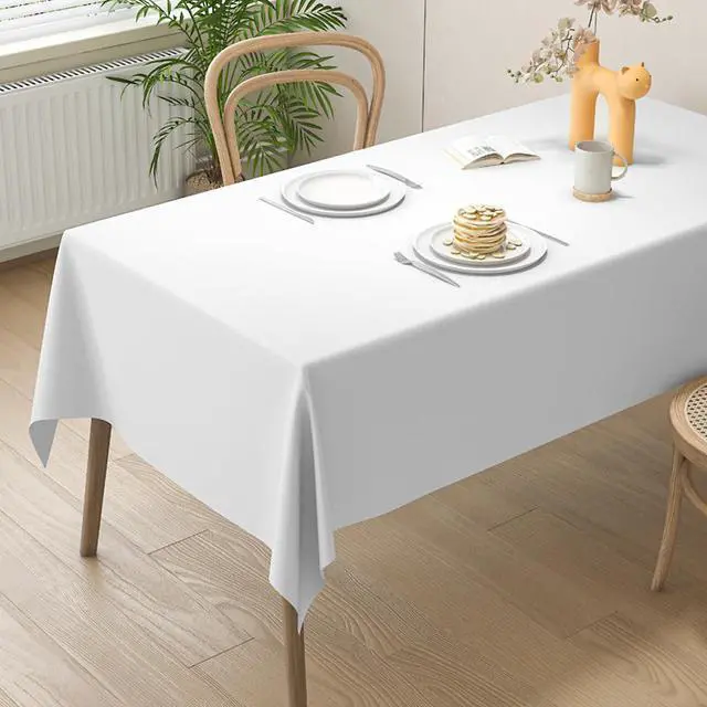 Alt view image 3 of 5 - 2 Packaging White Plastic Tablecloth, 54 inch x108 inch Rectangular Disposable Party Table Cover, Suitable for Birthday, Graduation, Restaurant, Wedding Decoration Tablecloth