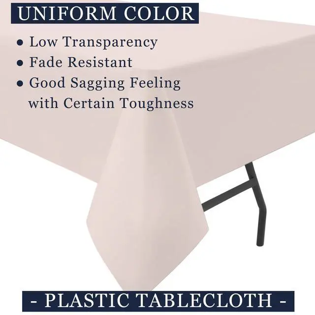 Alt view image 3 of 6 - Light Pink Tablecloths Plastic 2 Pack Disposable Table Covers 54 x 108 Inch. Pastel Pale Pink PEVA Table Cloths for Parties Weddings Bridal Shower Banquet Fits up to 8 Foot Rectangle Tables
