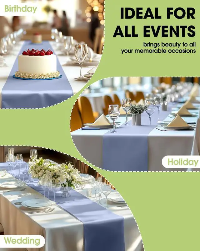 Alt view image 6 of 6 - Plastic Table Runners Disposable 12 Pack, 14 x 108 Inch Table Runner, Wedding Party, Decorative Table Runner, Rectangle, Light, Pastel Plastic Cover, Leakproof & Sturdy, Dusty Blue