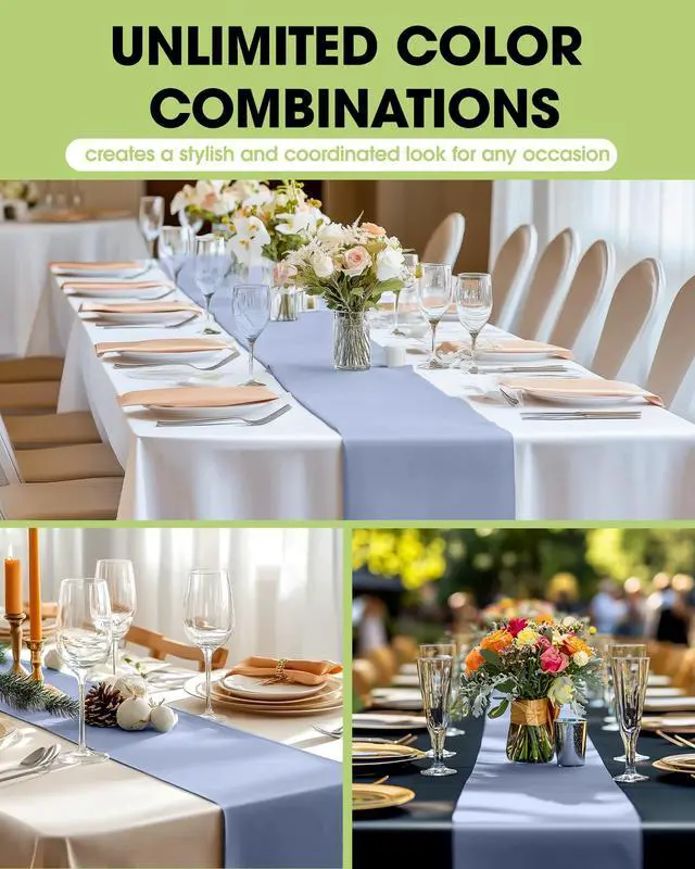 Alt view image 2 of 6 - Plastic Table Runners Disposable 12 Pack, 14 x 108 Inch Table Runner, Wedding Party, Decorative Table Runner, Rectangle, Light, Pastel Plastic Cover, Leakproof & Sturdy, Dusty Blue