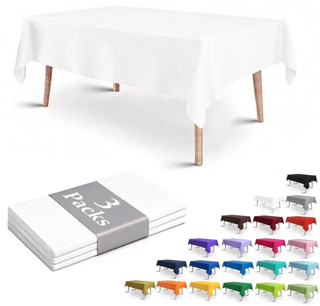 Main image of White Plastic Tablecloth 3 Packs 54 x 108 Disposable Table Cloth | for Rectangle Tables, Leakproof Sturdy Stain-Resistant Thick Parties Tablecloths(White|3 Packs|54x108 Inch)
