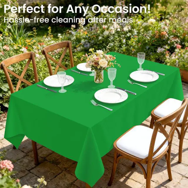 Alt view image 2 of 7 - Green Plastic Table Cloth Disposable, 4 Pack, 54 x 108 Inch | Rectangle Tablecloth for St Patricks Day, Birthday Party, Christmas Decorations, Plastic Table Cover