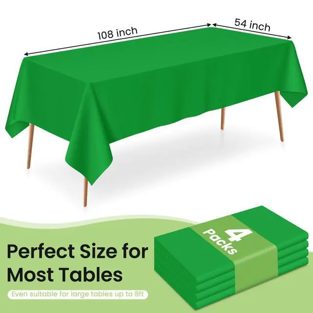 Alt view image 3 of 7 - Green Plastic Table Cloth Disposable, 4 Pack, 54 x 108 Inch | Rectangle Tablecloth for St Patricks Day, Birthday Party, Christmas Decorations, Plastic Table Cover