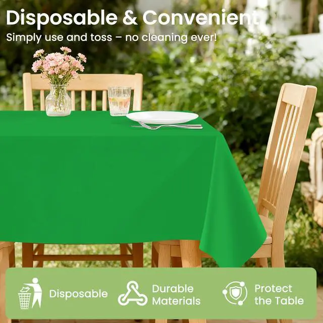 Alt view image 5 of 7 - Green Plastic Table Cloth Disposable, 4 Pack, 54 x 108 Inch | Rectangle Tablecloth for St Patricks Day, Birthday Party, Christmas Decorations, Plastic Table Cover