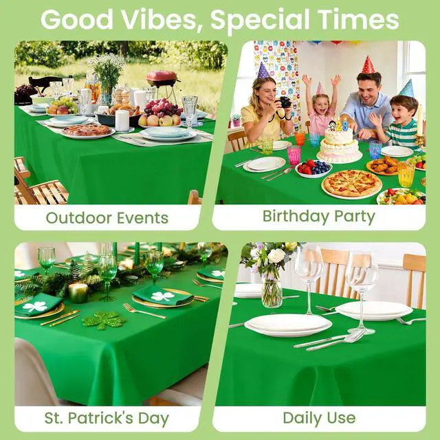 Alt view image 6 of 7 - Green Plastic Table Cloth Disposable, 4 Pack, 54 x 108 Inch | Rectangle Tablecloth for St Patricks Day, Birthday Party, Christmas Decorations, Plastic Table Cover