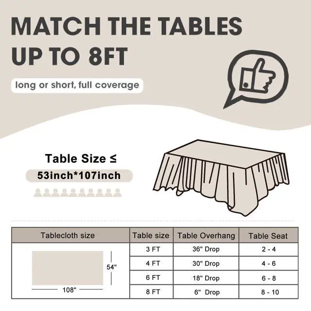 Alt view image 2 of 7 - 6 Pack White Disposable Plastic Tablecloth 54"x108" Table Cover | Individually Wrapped Rectangle Table Cloth for 6FT Table, Suitable for Indoor&Outdoor, Party, Birthday, Wedding, Christmas