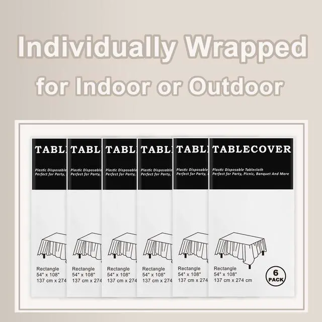 Alt view image 4 of 7 - 6 Pack White Disposable Plastic Tablecloth 54"x108" Table Cover | Individually Wrapped Rectangle Table Cloth for 6FT Table, Suitable for Indoor&Outdoor, Party, Birthday, Wedding, Christmas