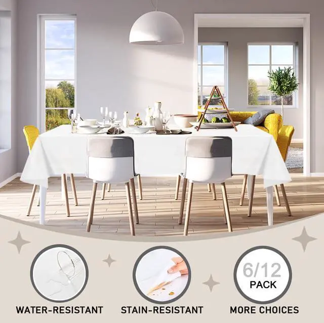 Alt view image 6 of 7 - 6 Pack White Disposable Plastic Tablecloth 54"x108" Table Cover | Individually Wrapped Rectangle Table Cloth for 6FT Table, Suitable for Indoor&Outdoor, Party, Birthday, Wedding, Christmas