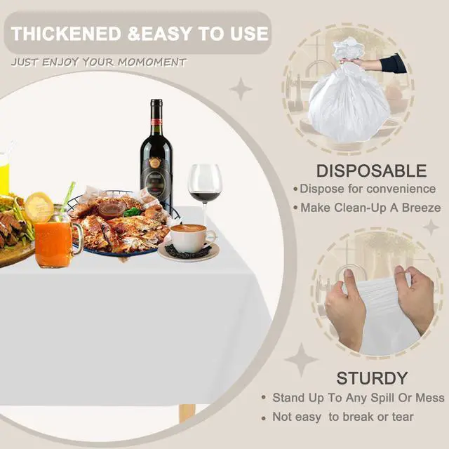 Alt view image 3 of 7 - 6 Pack White Disposable Plastic Tablecloth 54"x108" Table Cover | Individually Wrapped Rectangle Table Cloth for 6FT Table, Suitable for Indoor&Outdoor, Party, Birthday, Wedding, Christmas