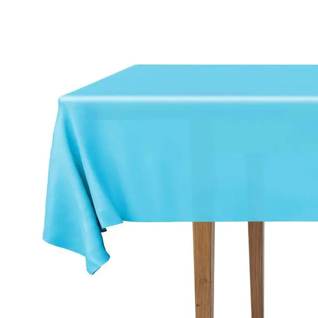 Alt view image 3 of 7 - 2 Rectangular Tablecloths BPA-Free Plastic, 54 x 108 inch, Dining Table Cloth, Rectangle Table Cover for Parties, Picnic, Camping and Outdoor, Disposable or Reusable, Turquoise (2 Pack)