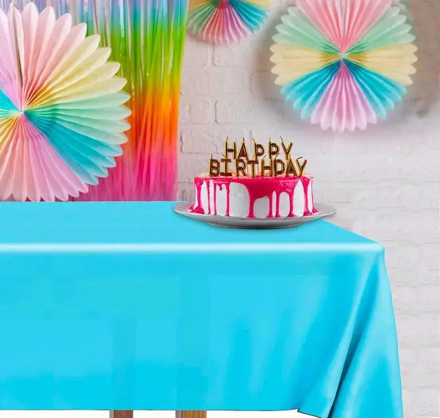 Alt view image 4 of 7 - 2 Rectangular Tablecloths BPA-Free Plastic, 54 x 108 inch, Dining Table Cloth, Rectangle Table Cover for Parties, Picnic, Camping and Outdoor, Disposable or Reusable, Turquoise (2 Pack)