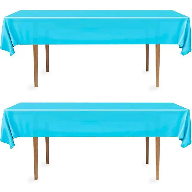 Alt view image 7 of 7 - 2 Rectangular Tablecloths BPA-Free Plastic, 54 x 108 inch, Dining Table Cloth, Rectangle Table Cover for Parties, Picnic, Camping and Outdoor, Disposable or Reusable, Turquoise (2 Pack)