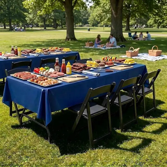Alt view image 2 of 7 - Disposable Table Cloth 3 Pack, 54 x 108 Inch Waterproof Plastic Tablecloth, Decorative Rectangle Table Covers for Party, Birthday, Picnic, Navy