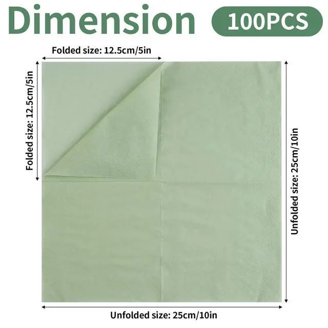 Alt view image 2 of 7 - 100 Pack Cocktail Napkins, 2-Ply 5x5 Inch Sage Green Disposable Paper | Square Edged Beverage Party Napkin, for Wedding, Birthday, Dinner, Coffee Bar, Bridal, Anniversary, Reception Event