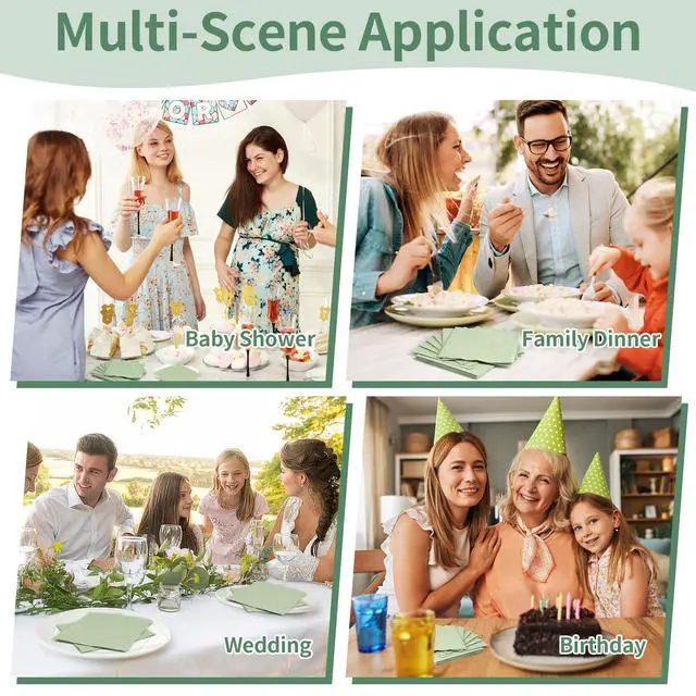 Alt view image 7 of 7 - 100 Pack Cocktail Napkins, 2-Ply 5x5 Inch Sage Green Disposable Paper | Square Edged Beverage Party Napkin, for Wedding, Birthday, Dinner, Coffee Bar, Bridal, Anniversary, Reception Event