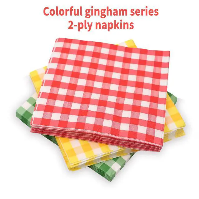 Alt view image 7 of 7 - 120 PCS Colorful Gingham Napkins, Disposable Red Blue Green and White Paper Party Napkins Cocktail Beverage Napkin for Birthday Dinner Party Supplies