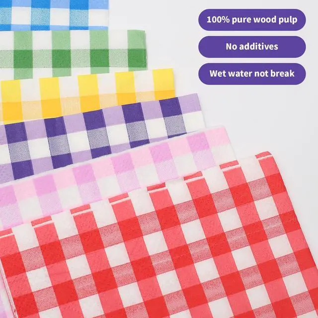Alt view image 3 of 7 - 120 PCS Colorful Gingham Napkins, Disposable Red Blue Green and White Paper Party Napkins Cocktail Beverage Napkin for Birthday Dinner Party Supplies