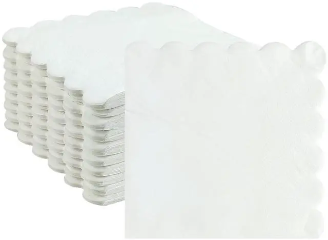 Main image of Cocktail Napkins, 100 Pcs Scalloped Paper Napkins Beverage Napkins Disposable Paper Napkins for Wedding Birthday Baby Shower Party Dinner Bridal Anniversary (White)