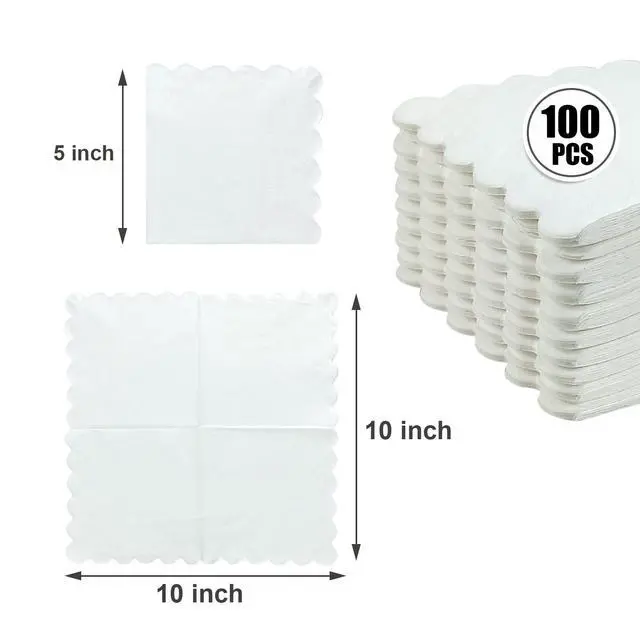 Alt view image 2 of 7 - Cocktail Napkins, 100 Pcs Scalloped Paper Napkins Beverage Napkins Disposable Paper Napkins for Wedding Birthday Baby Shower Party Dinner Bridal Anniversary (White)