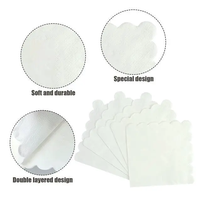 Alt view image 3 of 7 - Cocktail Napkins, 100 Pcs Scalloped Paper Napkins Beverage Napkins Disposable Paper Napkins for Wedding Birthday Baby Shower Party Dinner Bridal Anniversary (White)