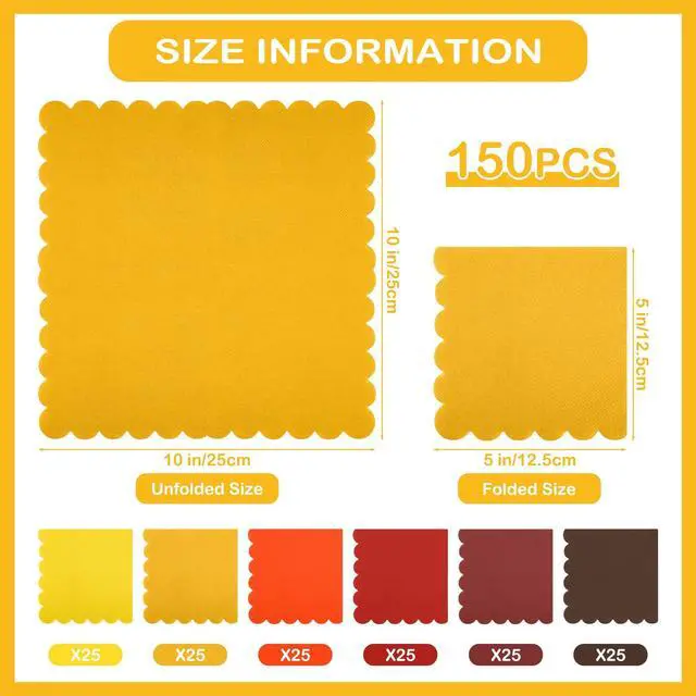 Alt view image 2 of 7 - 150 Pack Scalloped Napkins 5 x 5 Inch Disposable Paper Napkins Gradient Color Napkins with Scalloped Edges for Dinner Wedding Birthday Party Supplies, Autumn Color