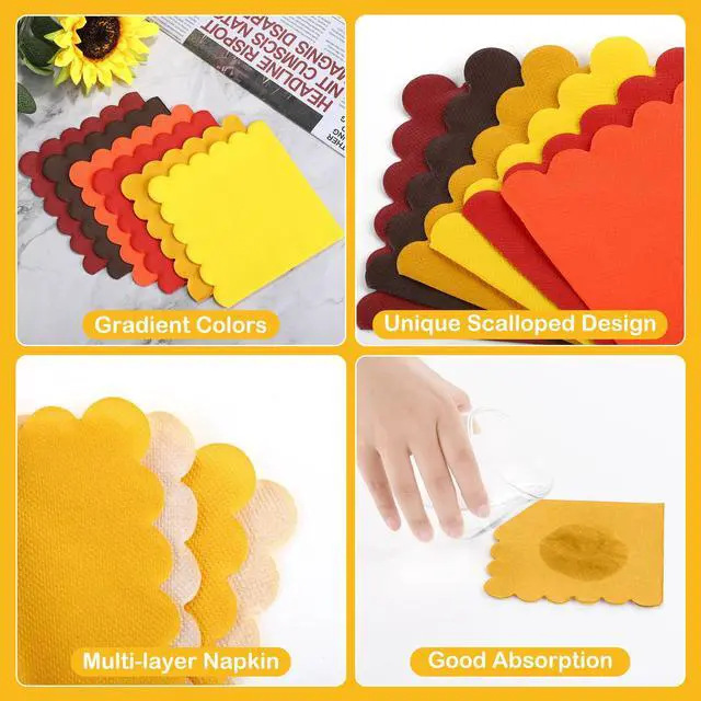 Alt view image 3 of 7 - 150 Pack Scalloped Napkins 5 x 5 Inch Disposable Paper Napkins Gradient Color Napkins with Scalloped Edges for Dinner Wedding Birthday Party Supplies, Autumn Color