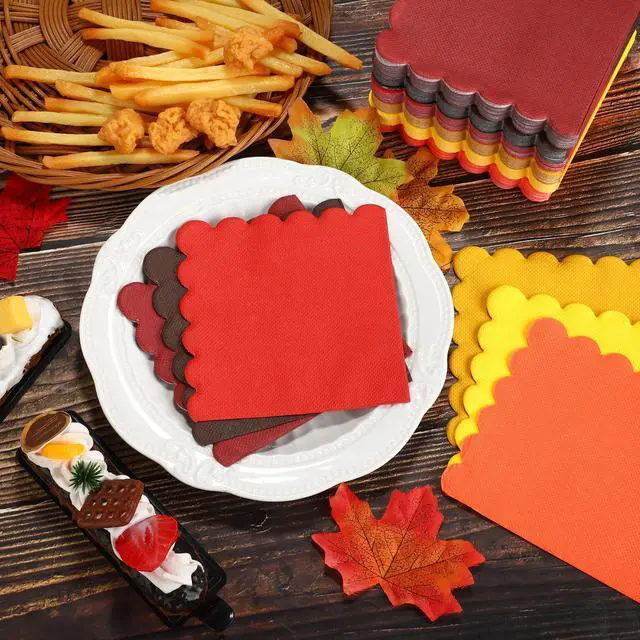 Alt view image 4 of 7 - 150 Pack Scalloped Napkins 5 x 5 Inch Disposable Paper Napkins Gradient Color Napkins with Scalloped Edges for Dinner Wedding Birthday Party Supplies, Autumn Color