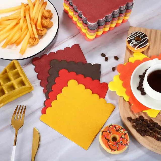Alt view image 5 of 7 - 150 Pack Scalloped Napkins 5 x 5 Inch Disposable Paper Napkins Gradient Color Napkins with Scalloped Edges for Dinner Wedding Birthday Party Supplies, Autumn Color